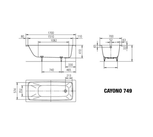 Ванна стальная Kaldewei Cayono 170х70 см мод. 749 белая с ножками 5030 274900010001/581470000000