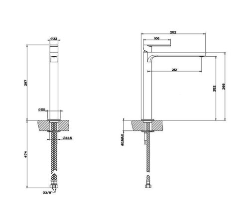 Смеситель для раковины высокий Gessi Emporio Via Manzoni Finox Brushed Nickel 38609#149