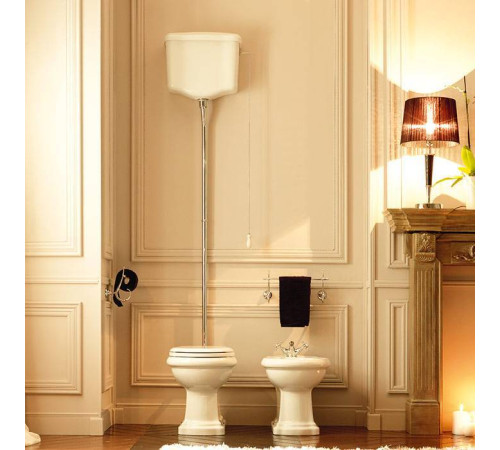 Унитаз напольный Kerasan Retro 72х38.5 см с высоким бачком слив в стену белый/хром 754590/101101/108001/760390/757390