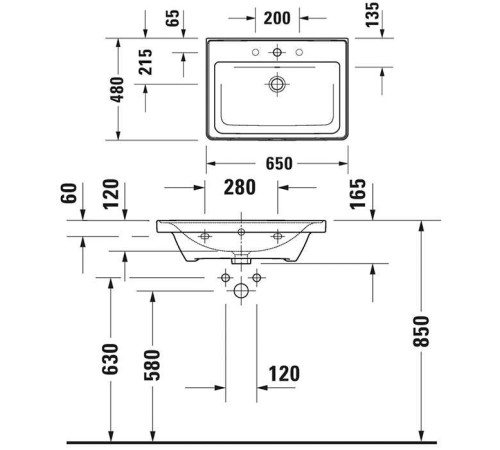 Раковина накладная Duravit D-Neo 65х48 см с переливом 1 отверстие 2367650000