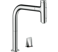 Смеситель для кухни hansgrohe Metris Select M71 на 2 отверстия с выдвижным изливом 2 режима хром 73819000