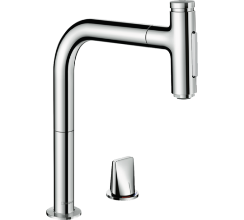 Смеситель для кухни hansgrohe Metris Select M71 на 2 отверстия с выдвижным изливом 2 режима хром 73819000