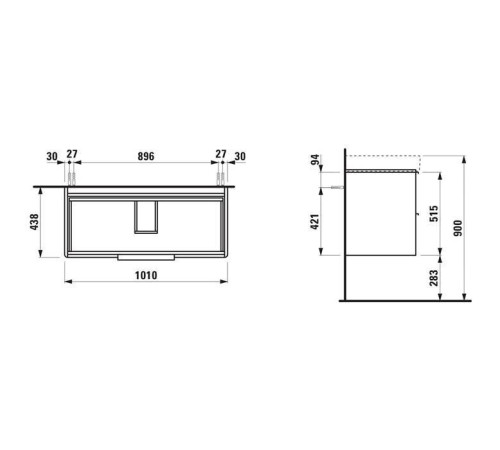 Тумба с раковиной подвесная Laufen Base 101x44x53 см 2 ящика белый глянцевый 4.0245.2.110.261.1/8.1396.6.000.104.1