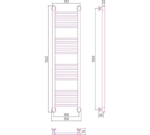 Полотенцесушитель водяной Сунержа Богема+ 300x1200 мм без покрытия 00-0220-1230