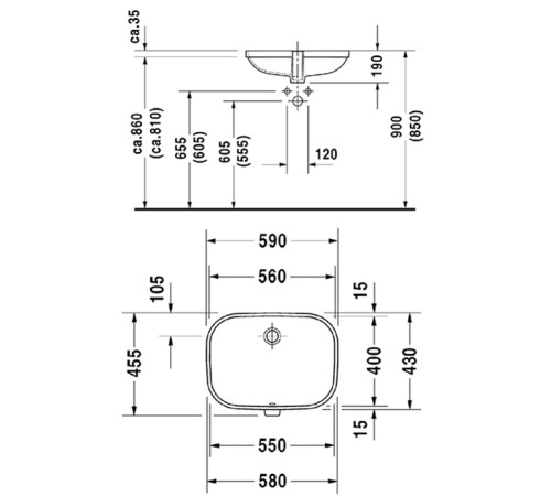 Раковина встраиваемая снизу Duravit D-Code 56х40 см без отверстия 0338560000