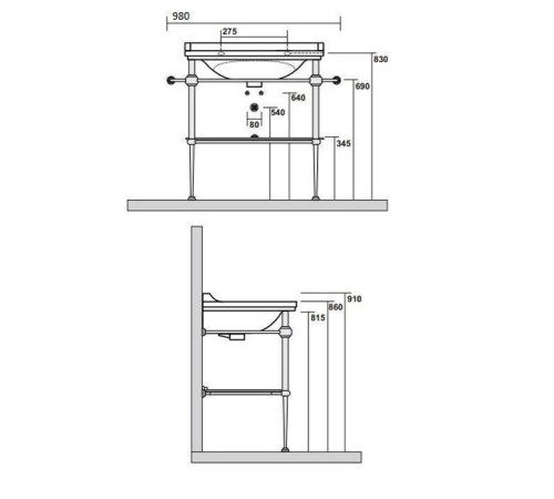 Раковина с металлической структурой Kerasan Waldorf 80х42 см напольная 3 отверстия хром 4141K1bi/cr / 9197K1cr