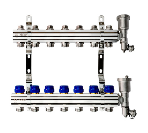 Комплект коллекторов Ридан FHF-7R set 7 контуров с кронштейнами и воздухоотводчиками 088U0707R