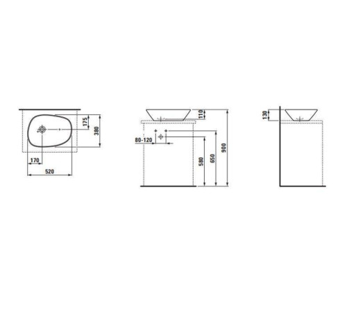 Раковина-чаша Laufen Palomba 52x38x13 см без отверстий без перелива LLC 8.1680.2.400.112.1