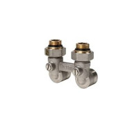 Блок шаровых кранов угловой REHAU RAUTITAN G 1/2 x G 3/4 никелированный 12407373001