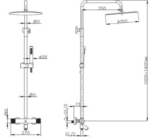 Душевая стойка Boheme Uno с термостатом и верхним душем GunMetal Shine 468-T-SGM