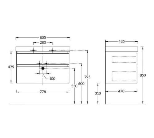 Тумба подвесная Kerama Marazzi Cubo 80 см с ящиками мальва матовая CUB.80.2\MAL