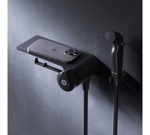 Смеситель TouchReel с гигиеническим душем и полкой встраиваемый AM.PM X-Joy матовый черный F0H85A822