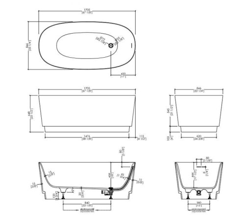 Ванна отдельностоящая Devon&Devon Dove 170.5х64.7х84.6 см White tec plus белая DOVE