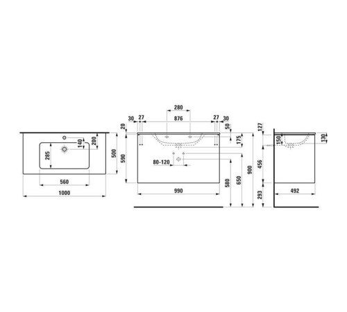 Тумба с раковиной Laufen Pro S 100x50x61 см 1 отверстие 2 ящика белый матовый 8.6496.2.260.104.1