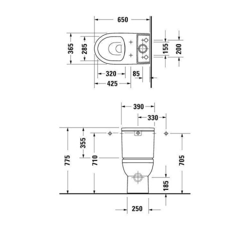 Унитаз-моноблок Duravit DuraStyle basic 36.5х65 см безободковый универсальный выпуск 21820900002/0941100005