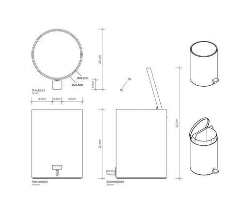 Ведро для мусора Decor Walther TE 50 напольное с педалью белый матовый 0613650