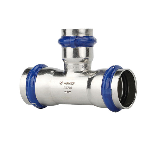 Тройник раструбный переходный Varmega Inox Press 35х28х35 мм VM719352835