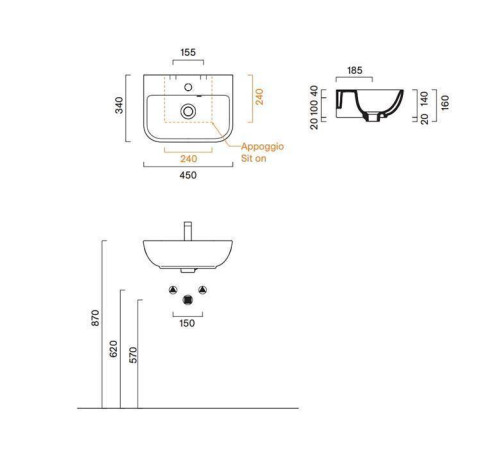 Раковина Catalano Italy 45х34 см 1 отверстие 0720451001