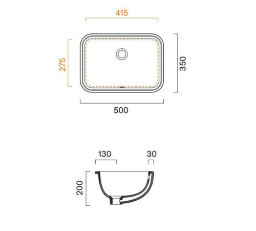 Раковина встраиваемая Catalano Italy 50х35 см с переливом 0727500001