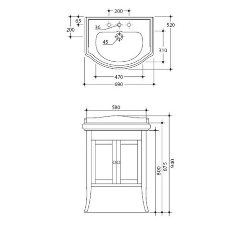 Комплект мебели Kerasan Retro 69 см напольный белый матовый 104601*1/735130