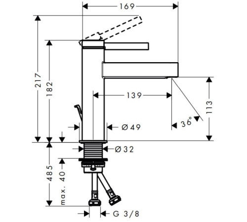 Смеситель для раковины Hansgrohe Finoris 110 со сливным клапаном черный матовый 76020670
