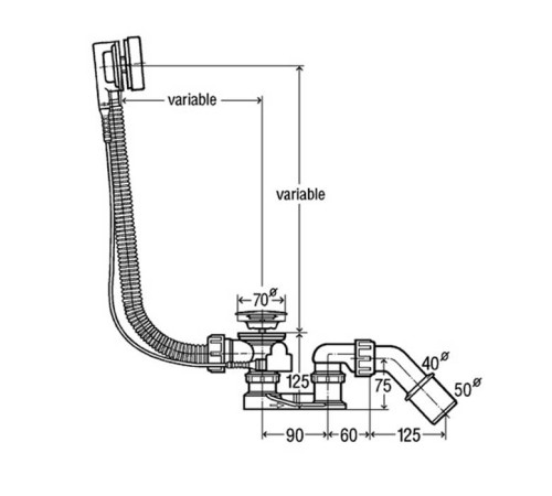 Слив-перелив для ванны Viega Simplex с сифоном и коленом 45° L-60 см хром 595678