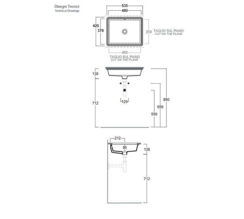 Раковина встраиваемая под столешницу SIMAS Lavabi darredo 48х37 см с переливом белая S59 bi