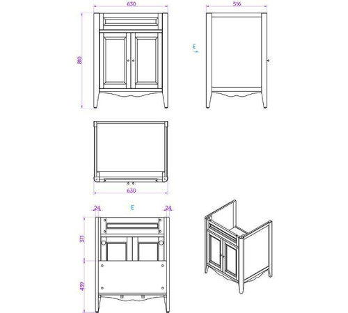 Комплект мебели для ванной Tiffany World Veronica Nuovo 68 см напольный белый VER2068-B/AR824bi