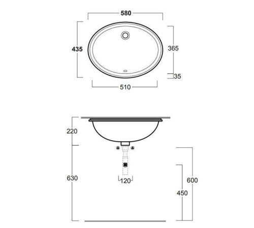 Раковина под столешницу Simas Top e lavabi darredo 58x43 см без отв. белый S53bi