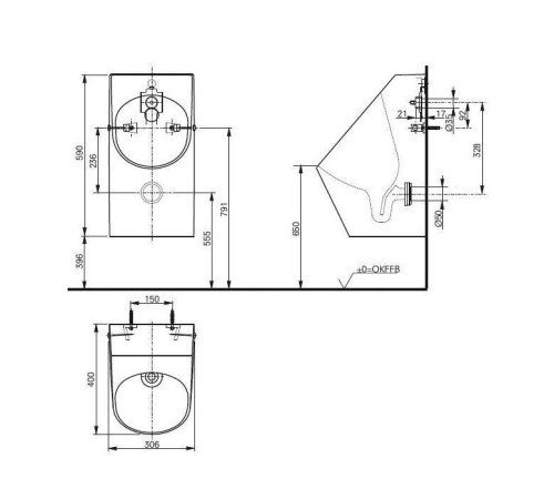 Писсуар TOTO Public 30.6x40x59 см UWN926EBS#XW