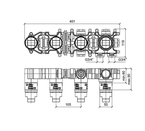 Встраиваемая часть смесителя Almar Modular однорычажного для ванны E169004