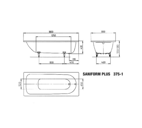 Ванна стальная Kaldewei Saniform Plus 180х80 см мод. 375-1 белая с ножками 5030 112800010001/581470000000
