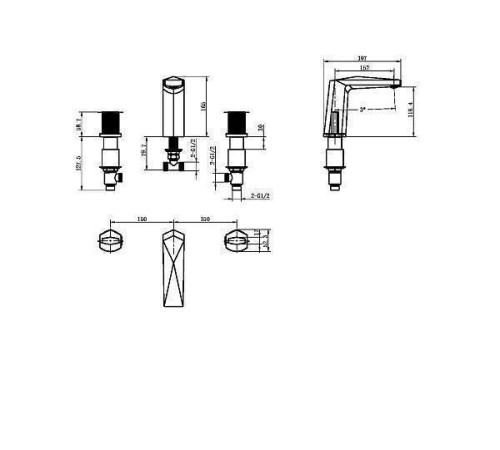 Смеситель для раковины Boheme Venturo врезной на 3 отверстия Touch белый глянцевый/золото глянцевое 150-WG-TOUCH