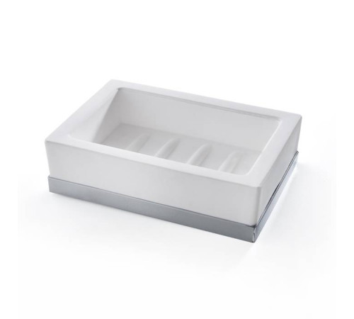 Мыльница настольная 3SC Mood Deluxe White Solid Surface белый матовый/хром MDW01ASL