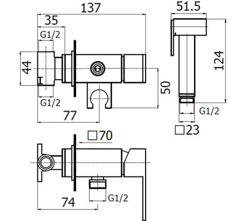 Гигиенический душ со смесителем Plumberia Selection TAG настенный шланг 125 см хром TG2000CR