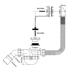 Слив-перелив для ванны McAlpine L 368 мм x 34 мм с пробкой и цепочкой MRB1