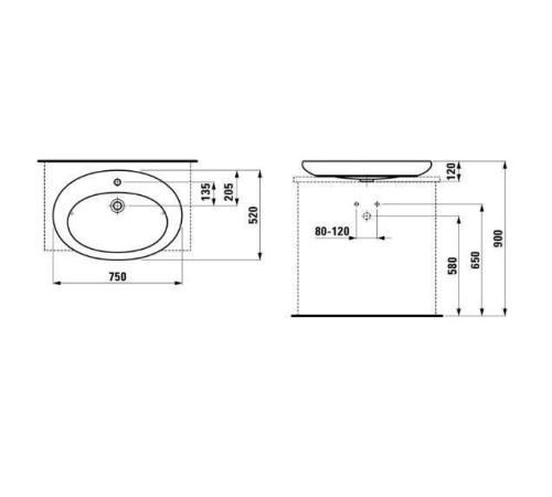 Раковина-чаша Laufen Alessi One 75х52х9 см 1 отверстие LCC белый 8.1897.2.400.104.1