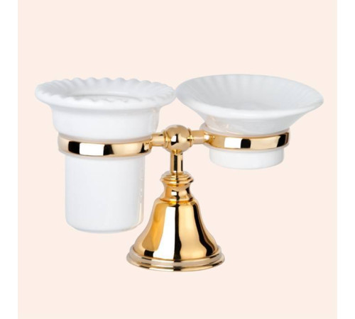 Держатель настольный с мыльницей и стаканом Tiffany World Harmony 141 керамика золото TWHA141oro