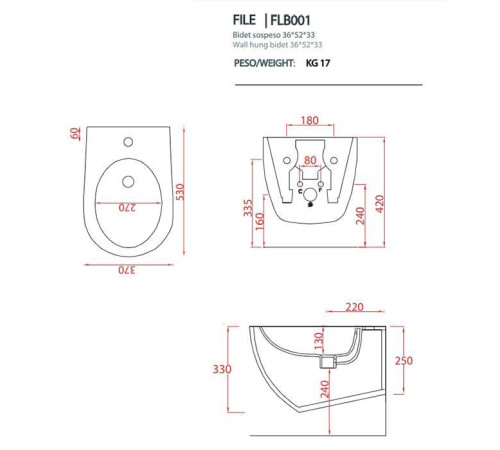 Биде подвесное Artceram FILE 2.0 36x52 см 1 отверстие оливковый серый FLB001 15 00