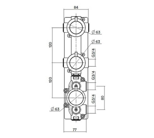 Встраиваемая часть термостатического смесителя QuadroDesign с 2 вентилями IN049
