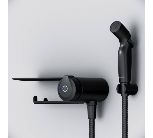 Смеситель TouchReel с гигиеническим душем и полкой встраиваемый AM.PM X-Joy матовый черный F0H85A822