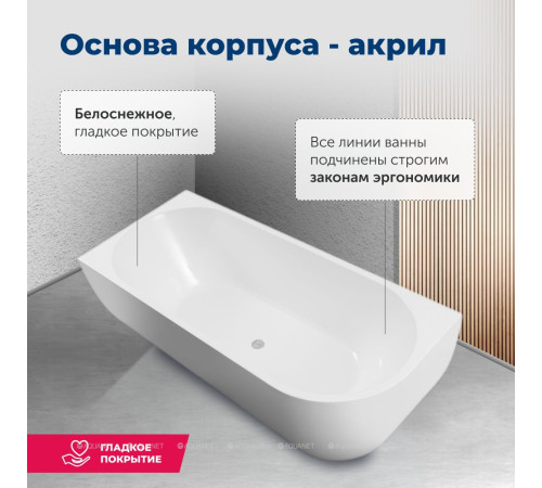 Ванна акриловая Aquanet Family Elegant B 1800x800 мм со сливом-переливом белый глянец 3806-N-GW