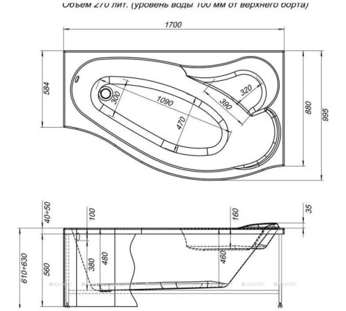 Ванна акриловая Aquanet Palma 170x90 R правая 00204023