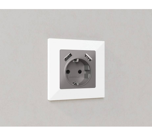 Накладка для розетки с заземлением и со шторками и 2хUSB type A Ambrella Volt Quant AP5090