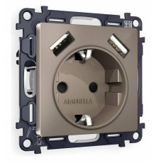 Розетка с заземлением и со шторкой и 2хUSB type A, без рамки Ambrella Volt Quant MA639010