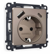 Розетка с заземлением и 2хUSB type A и C, без рамки Ambrella Volt Quant MA640010