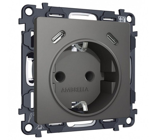 Розетка с заземлением и 2хUSB type C, без рамки Ambrella Volt ALFA MA660510