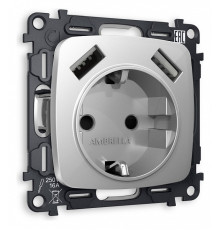 Розетка с заземлением и 2хUSB type A, без рамки Ambrella Volt Quant MO409010