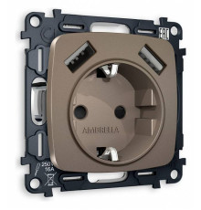 Розетка с заземлением и 2хUSB type A, без рамки Ambrella Volt Quant MO639010