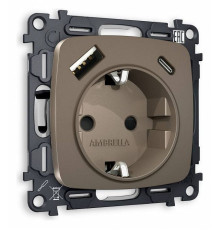 Розетка с заземлением и 2хUSB type A и C, без рамки Ambrella Volt Quant MO640010